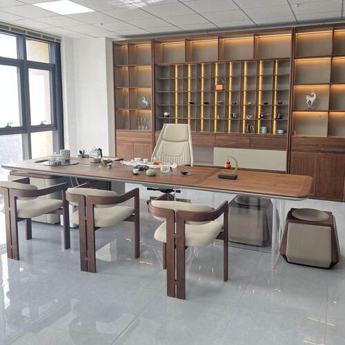 新中式实木茶桌椅办公室家用茶台2026新款高端北美黑胡桃木泡茶台