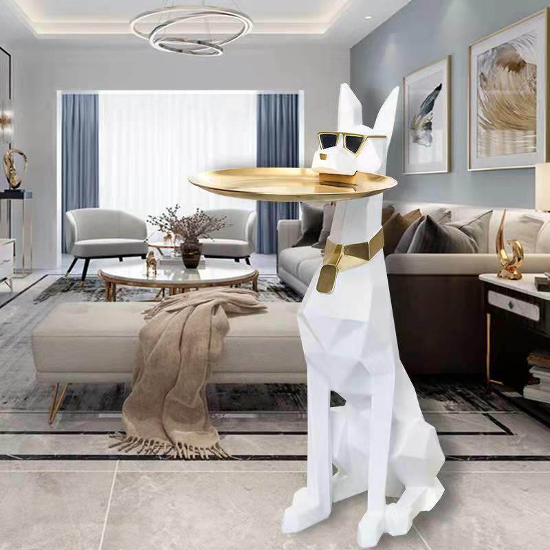 网红杜宾犬摆件托 托盘现代简约大型落地客厅电视柜旁软装轻奢装
