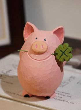 “猪大哥也是懂浪漫滴”手工木雕摆件可爱桌面装饰品生日情侣礼物