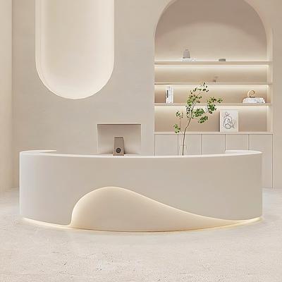 弧形美容院收银台服装店前台公司接待台吧台烤漆简约现代定制柜台