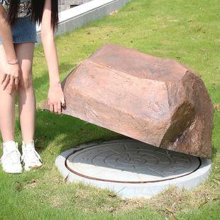 玻璃纤维假山刻字彷真空心石头雕塑摆件公园井盖电箱设备遮挡装 饰