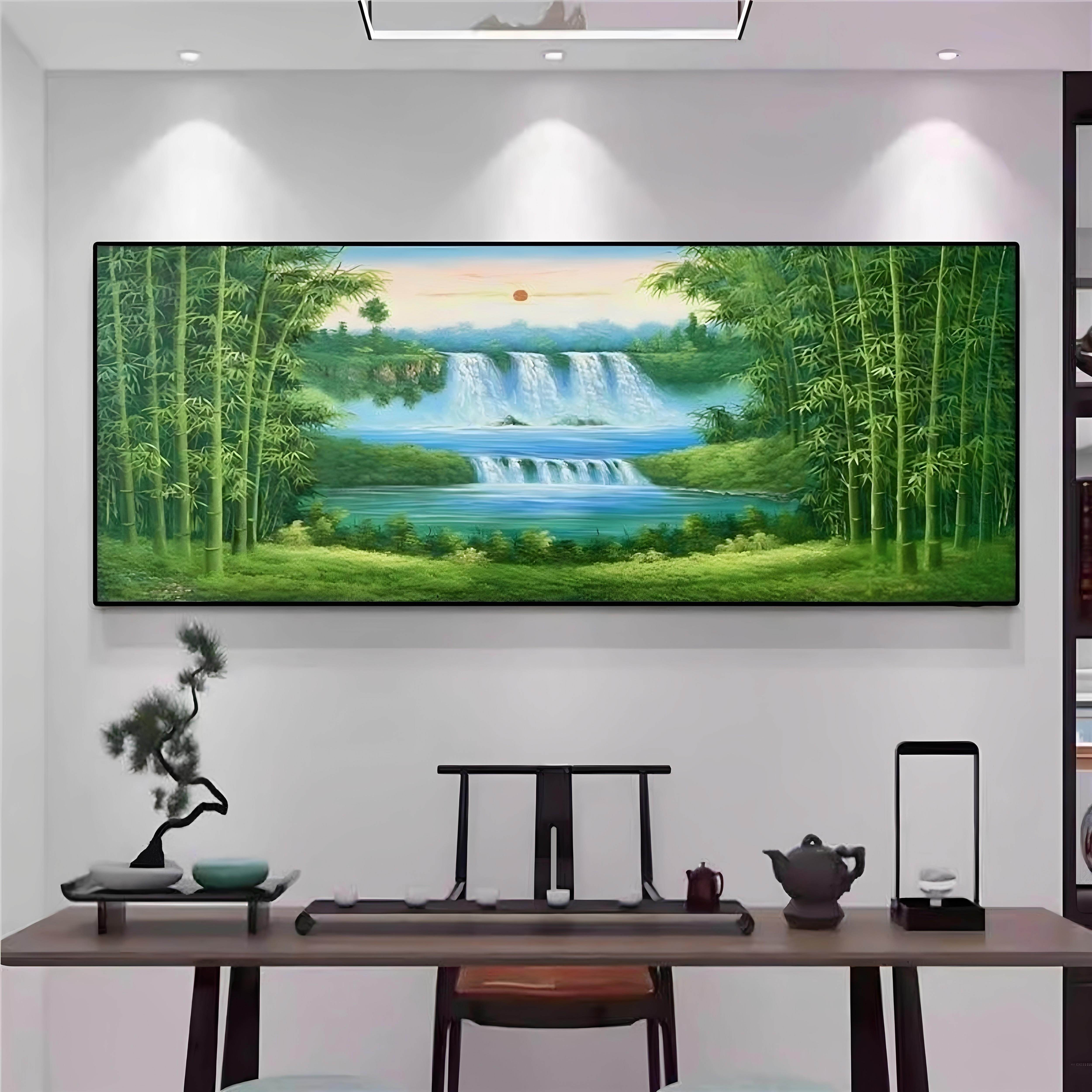 竹报平安竹子林装饰画客厅风景挂画节节高升聚宝盆山水画
