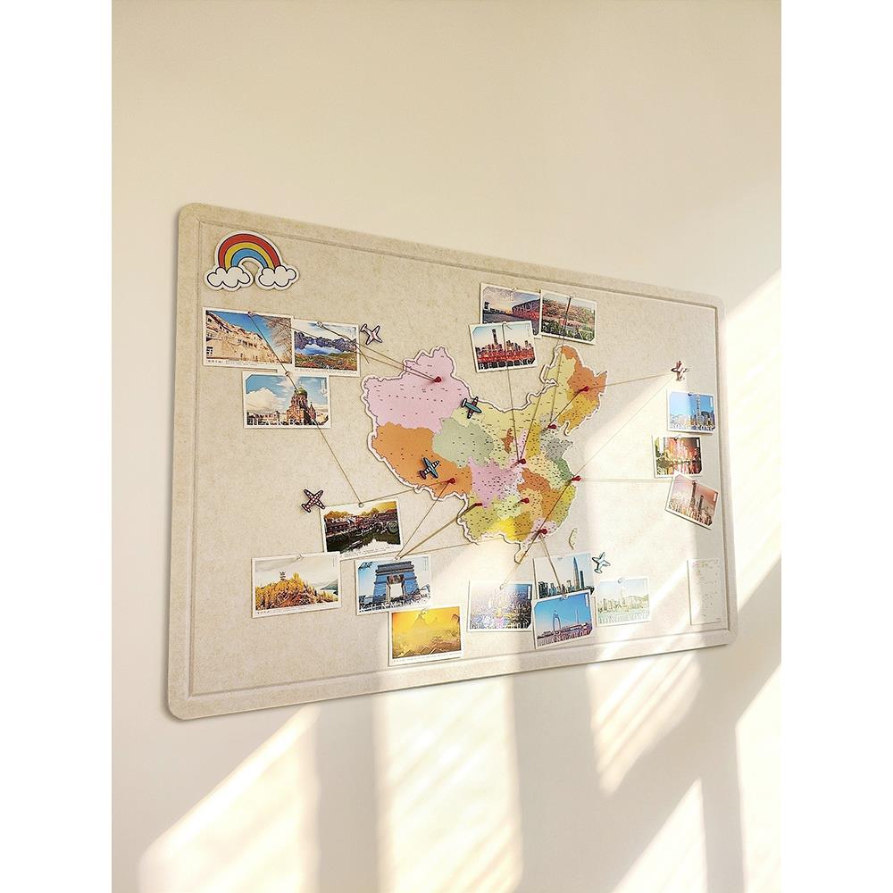 毛毡地图旅行照片墙足迹打卡地图标记毛毡板墙贴免打孔客厅装饰墙