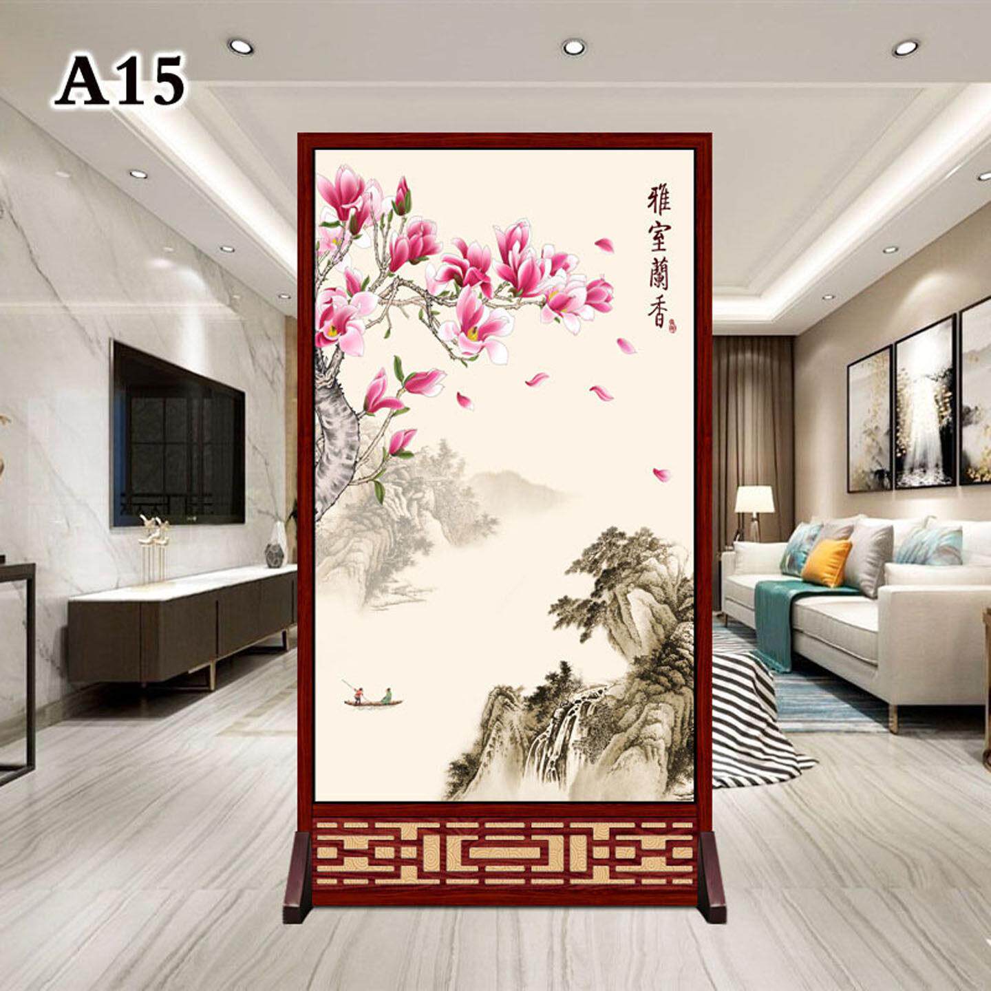 中式入户屏风隔断客厅玄关简约办公室家用卧室遮挡双面布艺座屏