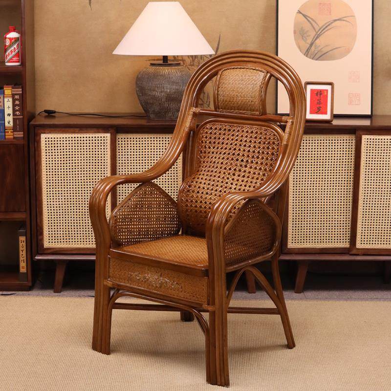 藤椅子靠背椅腾椅藤编织椅家用老人椅天然真藤办公椅阳台单人椅