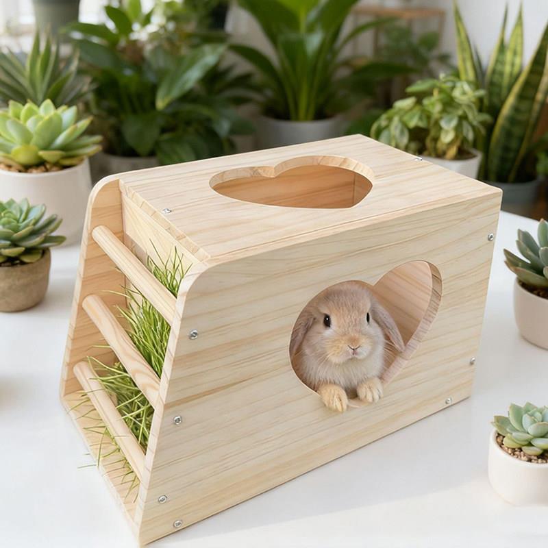 兔子草架实木喂食器多功能可拆卸躲避屋荷兰猪龙猫豚鼠木屋喂草架