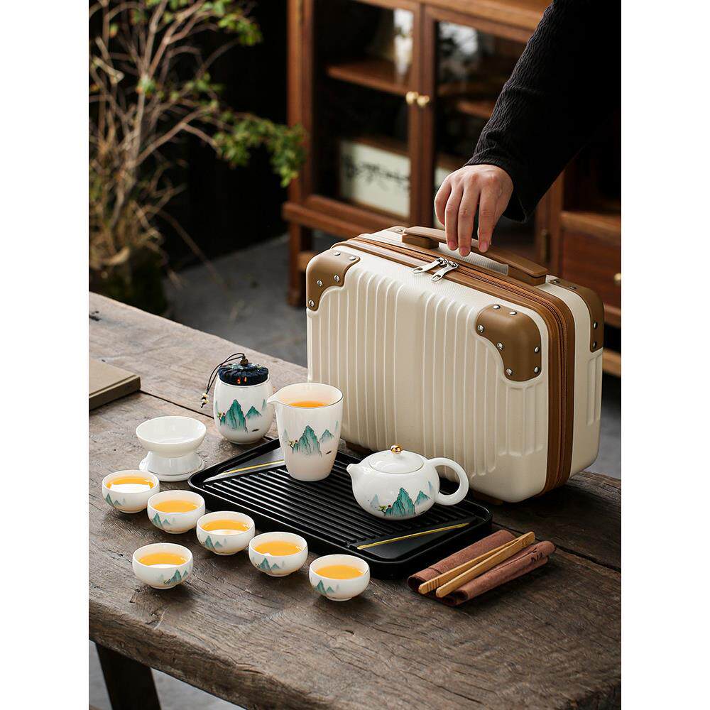 户外便携茶具套装旅行功夫茶具陶瓷露营泡茶壶茶杯高档收纳包送礼