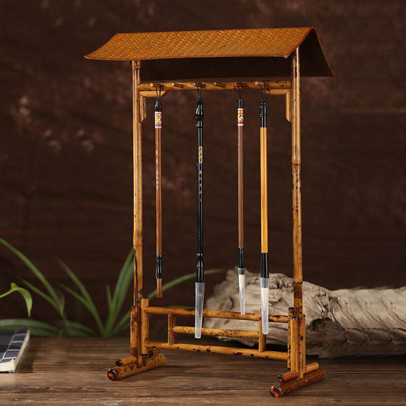 中式筇竹梅鹿竹笔架毛笔架桌面收纳摆件笔挂书房书桌文房四宝古风