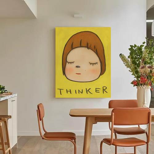奈良美智女孩思考创意趣味装饰画儿童房卧室床头房间挂画轻奢高级