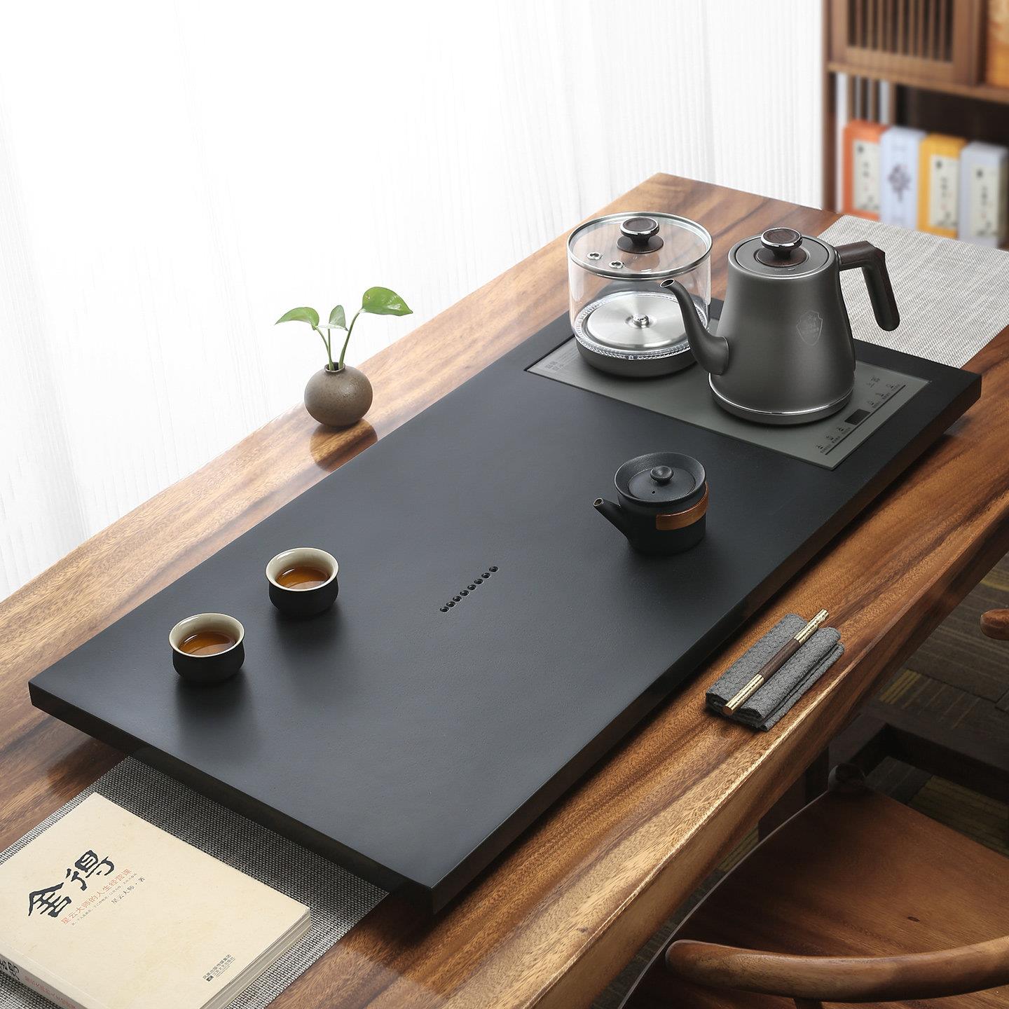 天然乌金石茶盘全自动套装一体办公室家用烧水壶喝茶茶具茶台整套