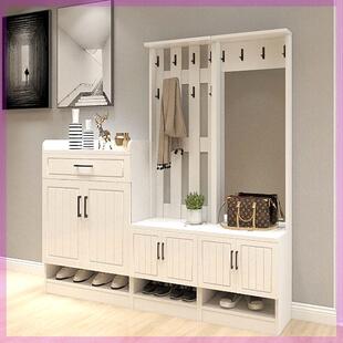 欧式入户鞋柜带换鞋凳进门鞋柜衣架一体衣帽柜门厅柜挂衣架带镜子