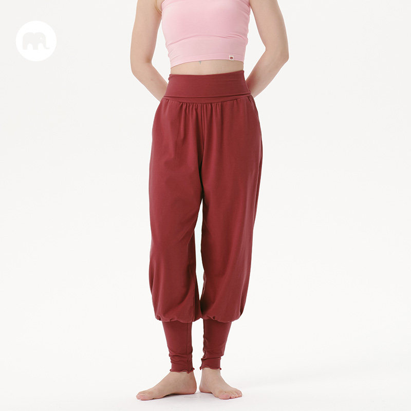 omshan 高腰折叠长束脚训练裤 舒适弹性修身运动瑜伽长裤