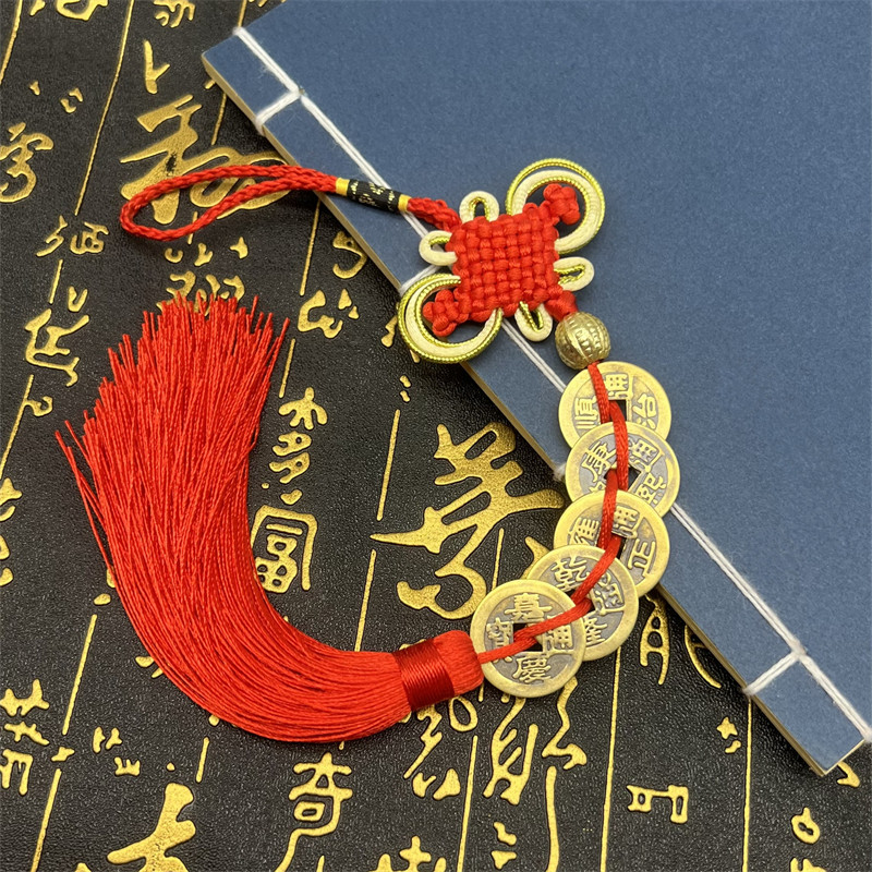 五帝钱门对门挂件吉祥中国结铜钱流苏穗子金边8盘富贵结客厅装饰