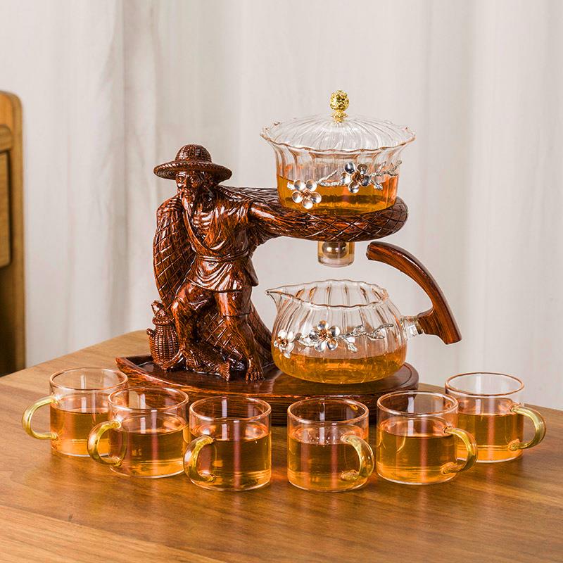 满载而归玻璃自动茶具套装懒人防烫家用简约泡茶壶磁吸出水冲茶器