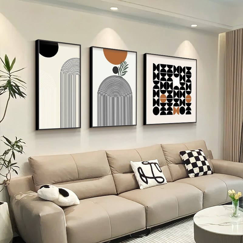 抽象客厅装饰画现代简约几何沙发背景墙挂画极简高级感黑白三联画