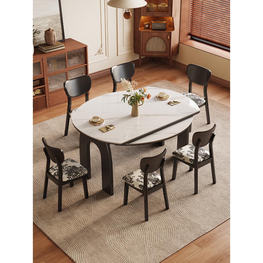 法式岩板餐桌椅组合覆古风家用小户型可伸缩圆形饭桌客厅2025新款