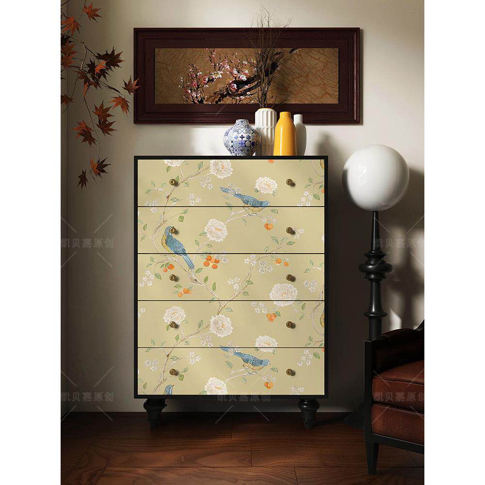中古花鸟装饰家具贴鞋柜翻新自粘贴画防水壁纸书房客厅柜子贴纸