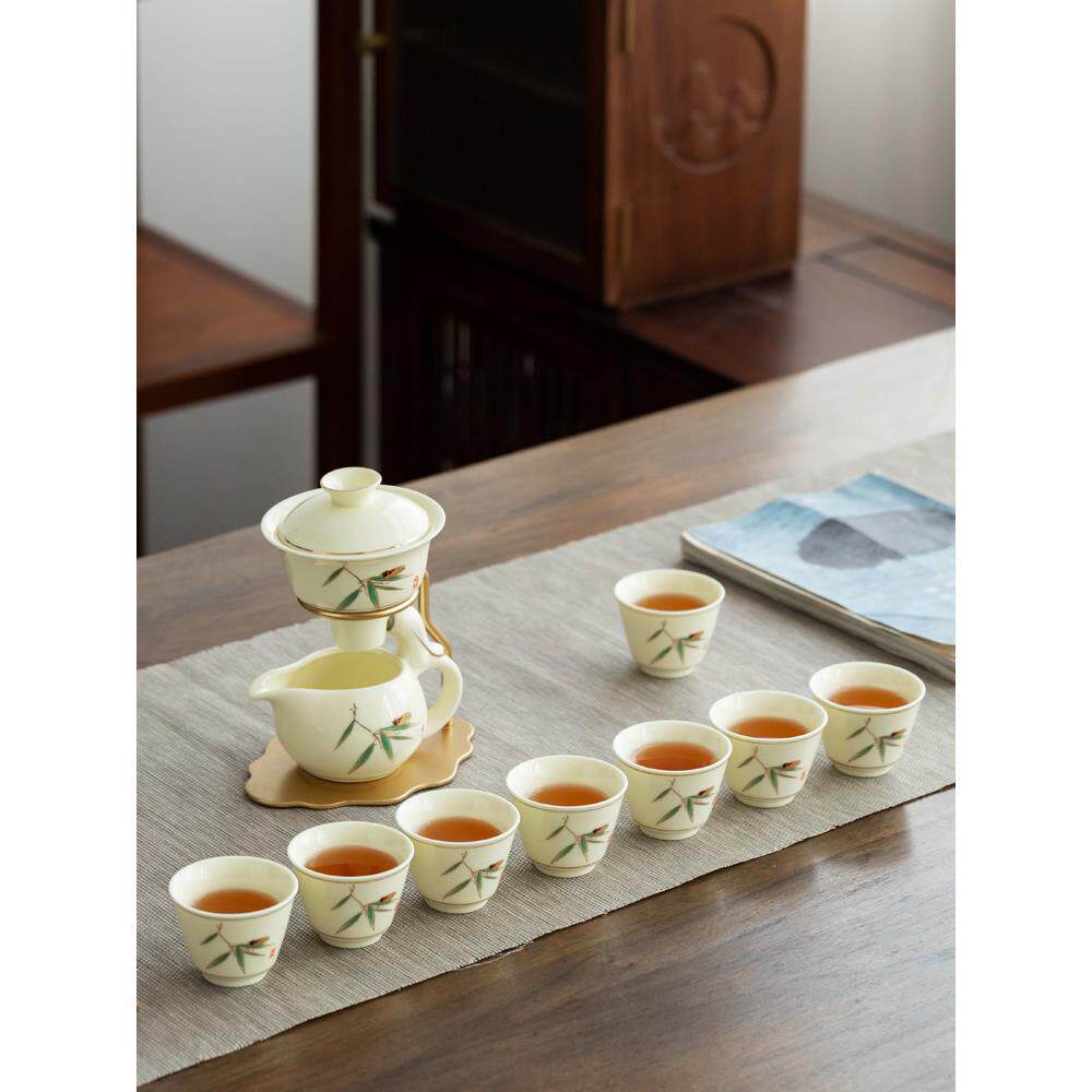 德化陶瓷功夫茶具全自动懒人茶具磁吸出水盖碗茶杯套装
