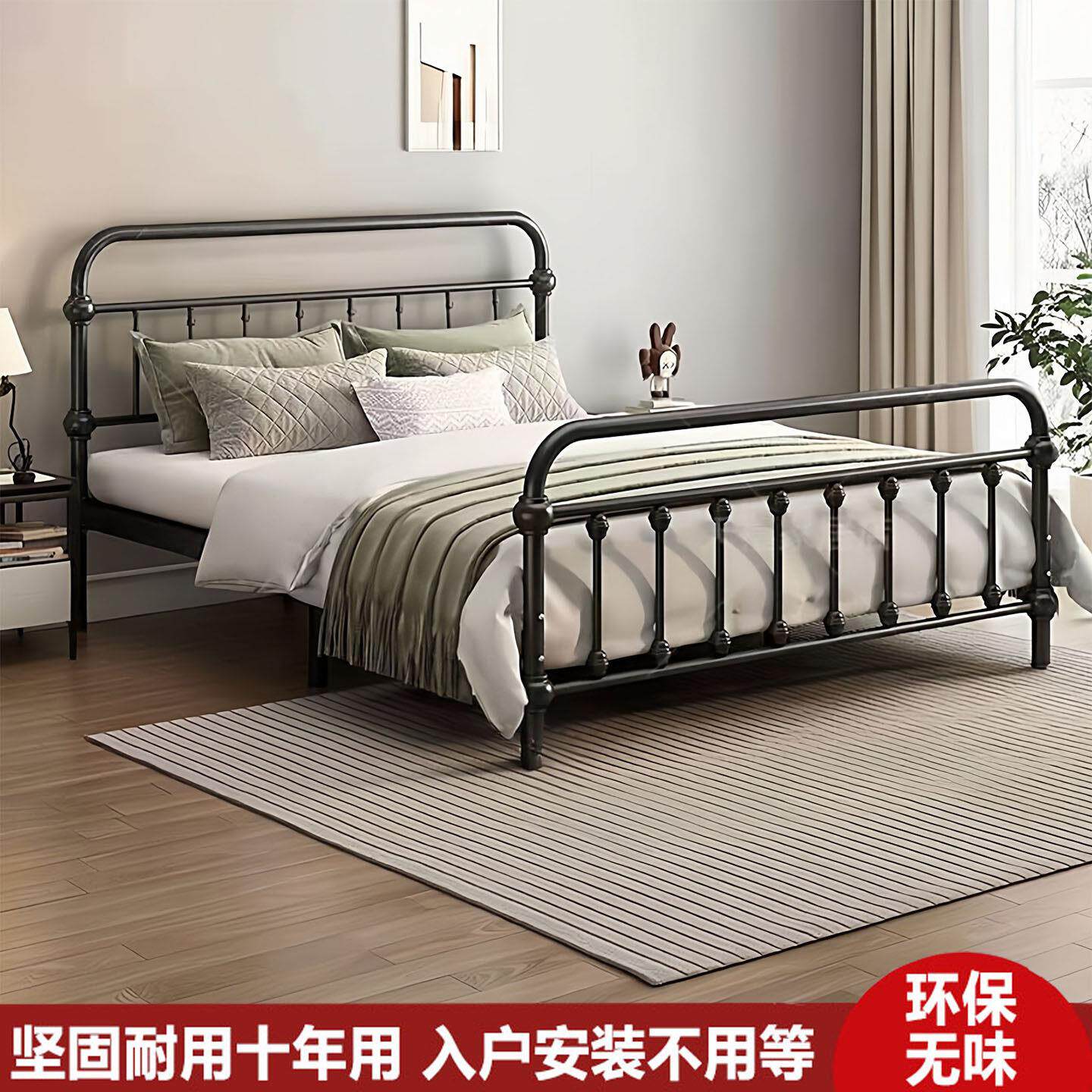 铁艺床家用单人床1.5儿童公主加厚轻奢出租房铁床架双人床1.8铁架