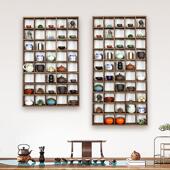 实木竖版 茶杯架小茶壶收纳层架茶具架多宝阁挂墙摆放紫砂壶收纳层