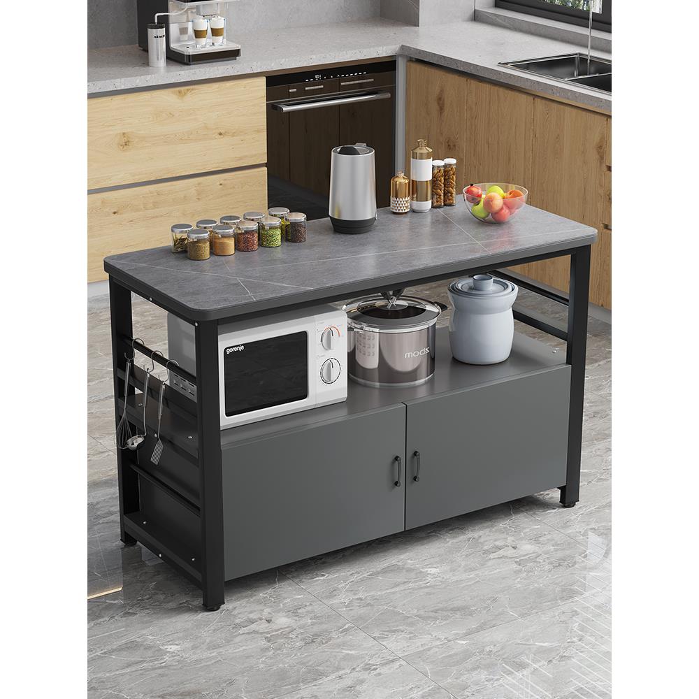 厨房岩板切菜桌操作台落地家用多层微波炉烤箱置物架多功能收纳柜