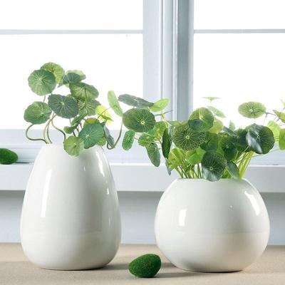 陶瓷花瓶摆件客厅插花办公室水培器皿大肚子陶罐北欧现代简约白色