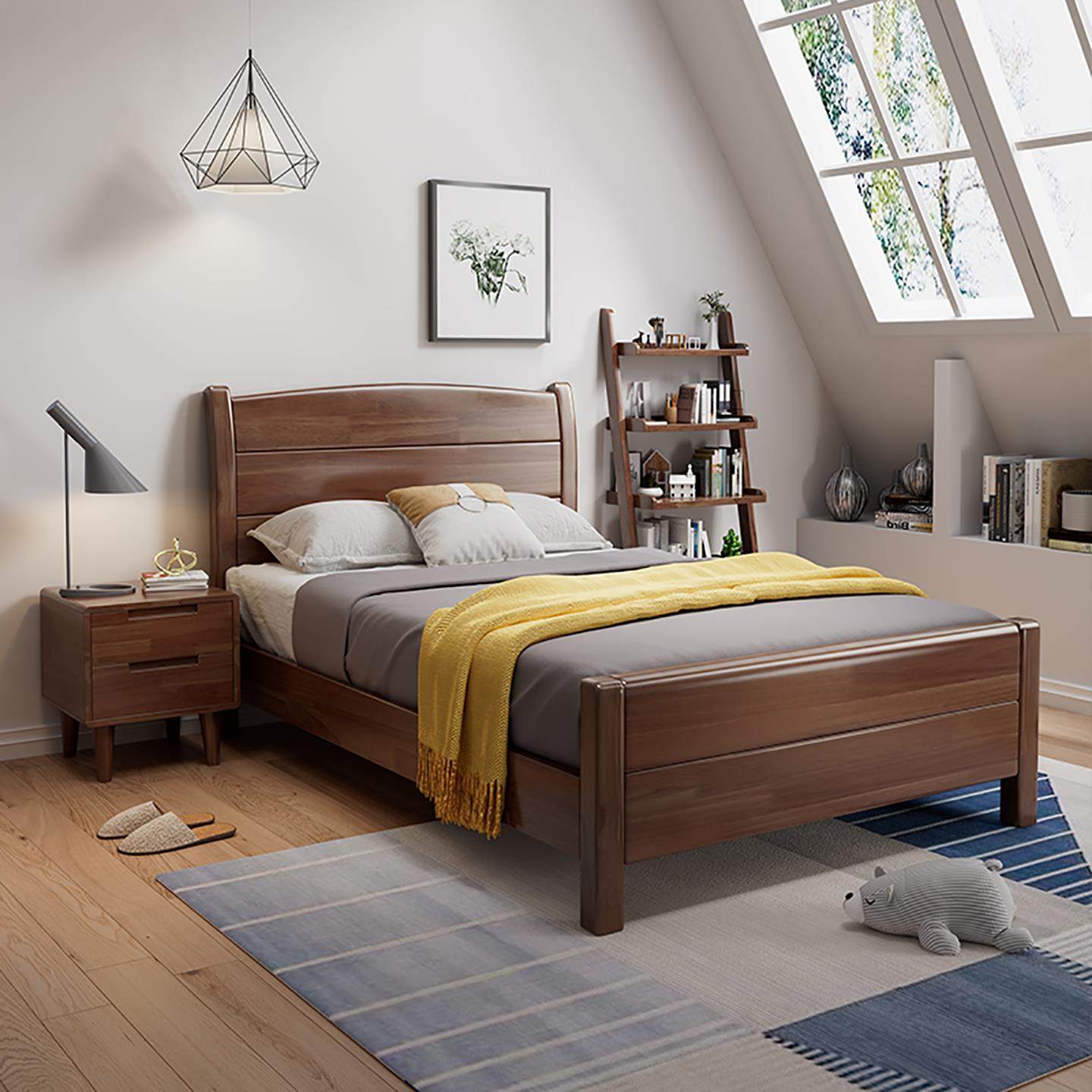 实木床1.2米单人床中式小户型次卧儿童床1.5米双人床储物床