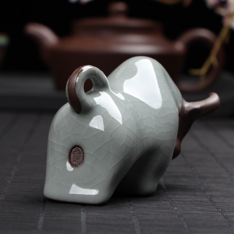 汝窑萌小猫可爱茶k宠可养小摆设陶瓷摆件纸镇开片笔架笔搁送礼猫