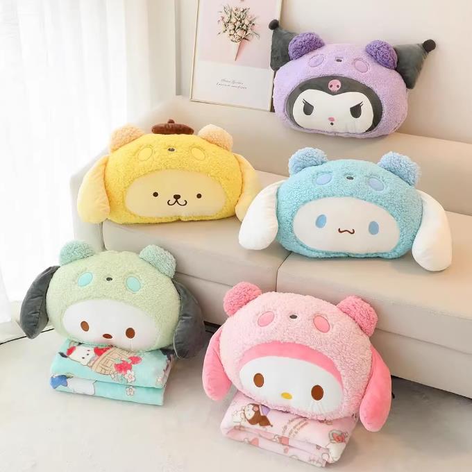 可爱卡通帕恰狗抱枕靠垫毛毯子二合一办公室学校午睡枕盖毯被子