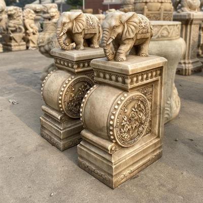 石雕吉象门墩抱鼓石别墅门口仿古看门汉白玉大象石鼓石墩摆件一对