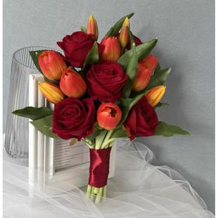 中国风秀和婚纱摄影道具摄影工作室照片喜庆婚礼红郁金香人造新娘