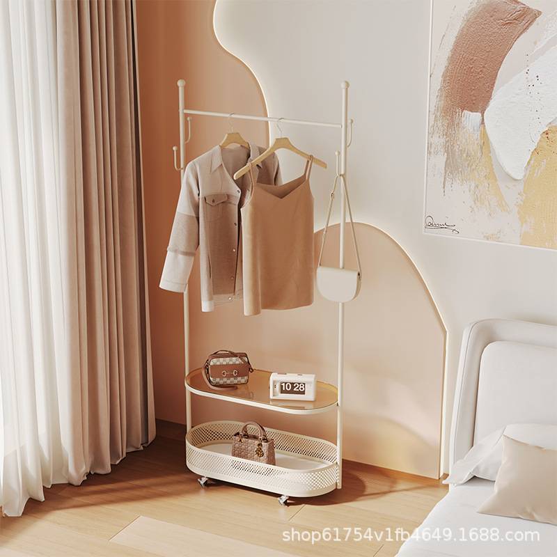 可移动衣帽架卧室床边家用室内挂衣架客厅衣服挂架奶油风落地衣架