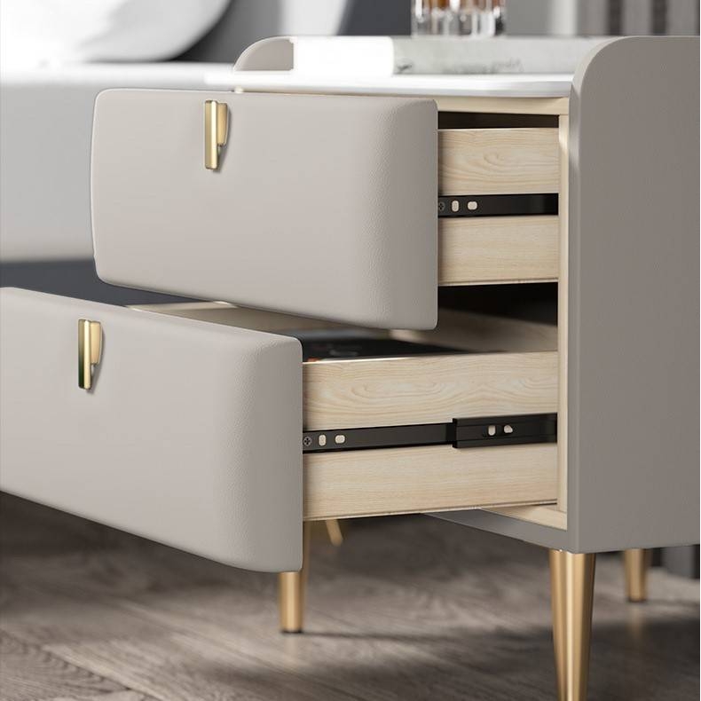 意式轻奢床头柜实木简约现代家用卧室网红迷你岩板储物收纳柜整装