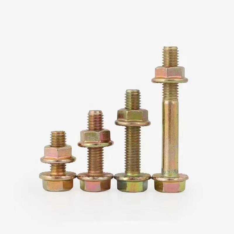 10.9级六角法兰面螺栓细牙M8*M14x1.5-M20镀彩锌半丝高强度