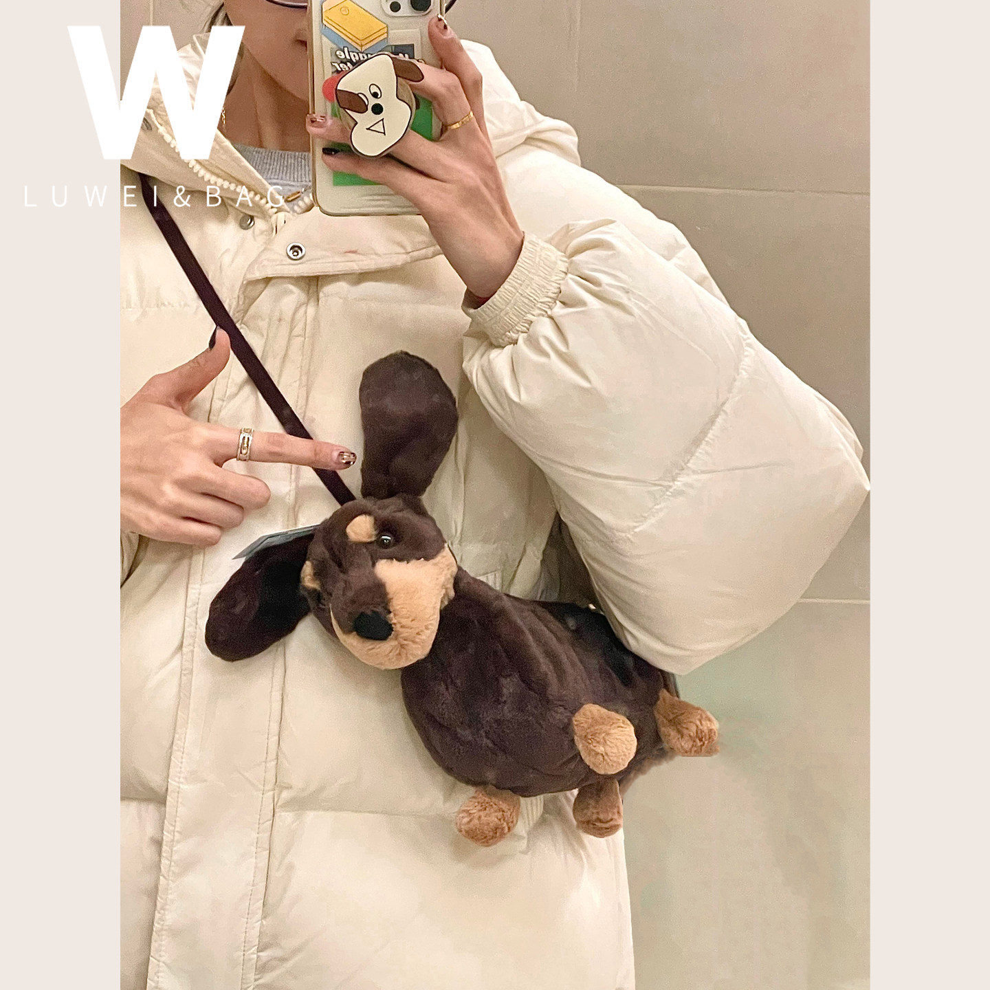 趣味腊肠狗包包女斜挎小包小狗包毛茸茸手机包可爱毛绒玩偶包2025