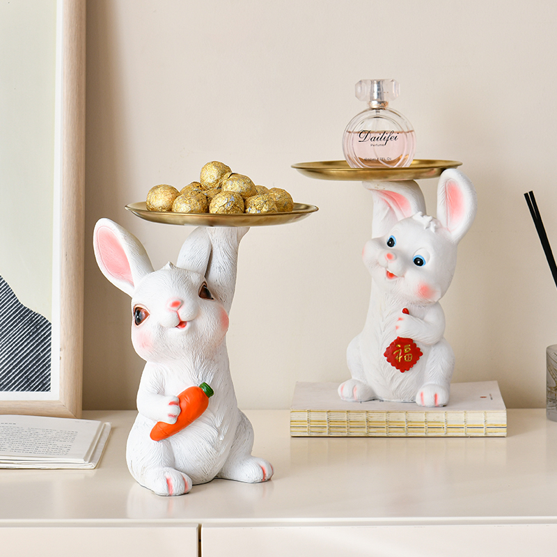 可爱卡通兔子托盘钥匙糖果收纳摆件客厅玄关电视柜家居装饰品