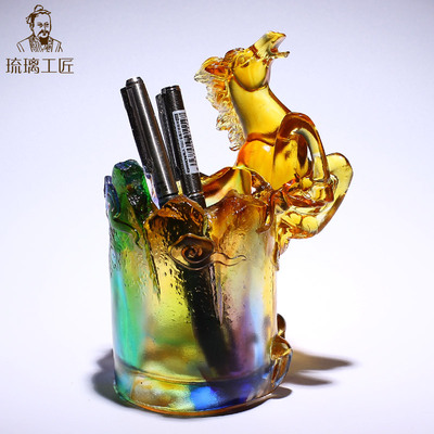 琉璃工艺品马到成功马笔筒办公室桌面装饰摆件领导生日礼物高档男