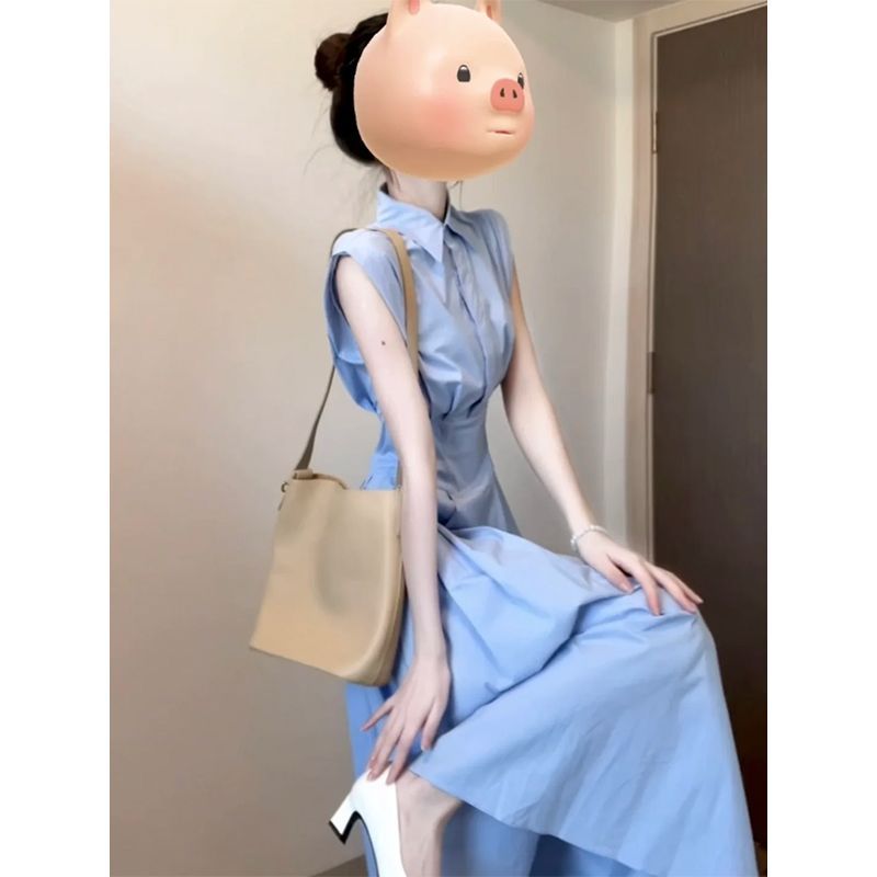 温柔甜美新款蓝色长裙气质