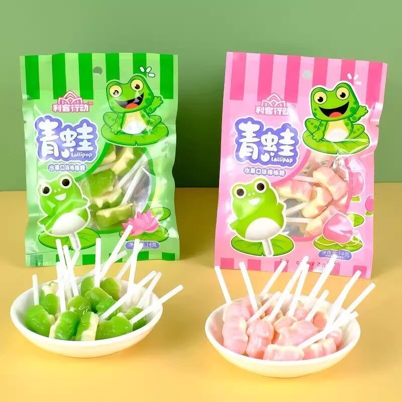 青蛙棒棒糖水果味白桃味棒棒糖8090后儿时童年怀旧网红万圣节糖果