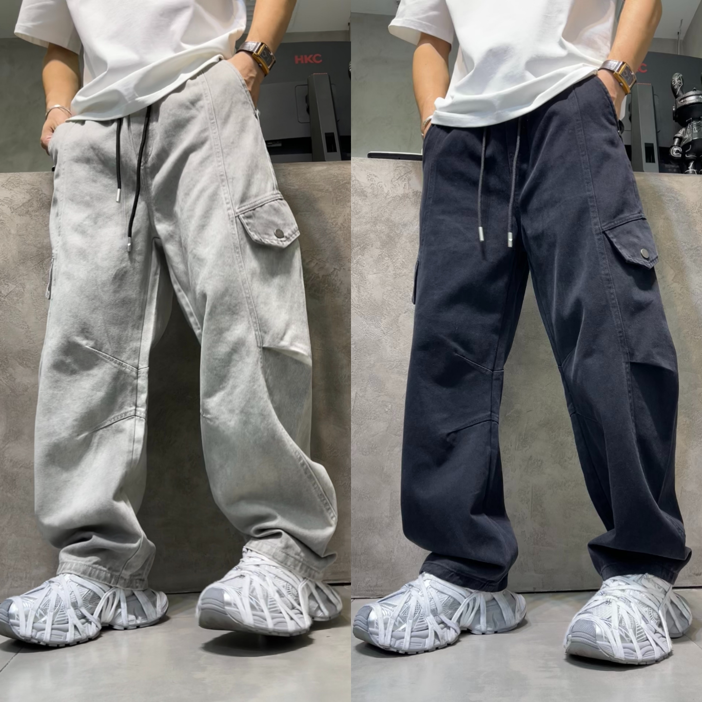 宽松日系百搭抽绳男长裤潮流水洗
