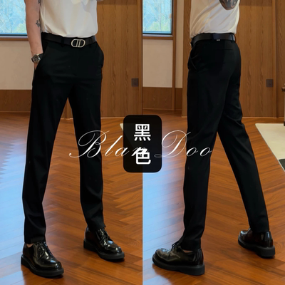 洋气百搭黑色修身显瘦直筒休闲裤