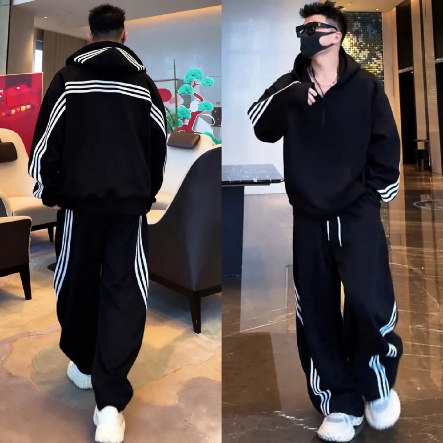 男潮流个性痞帅小众简约拼接套装