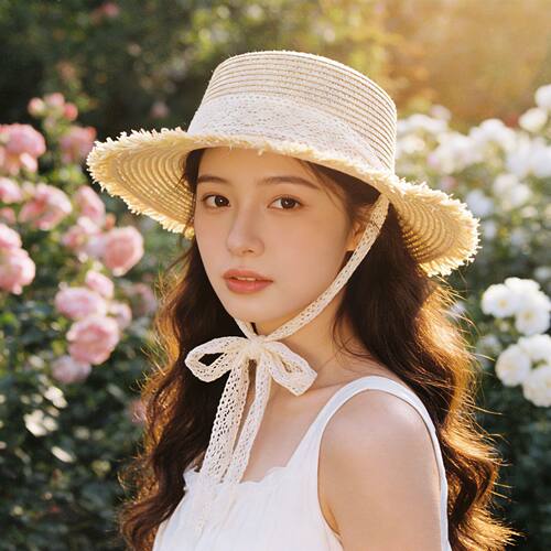 赫本风法式大檐平顶防晒草帽女