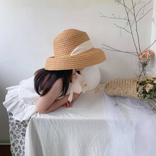 女童公主草编大檐防晒沙滩帽