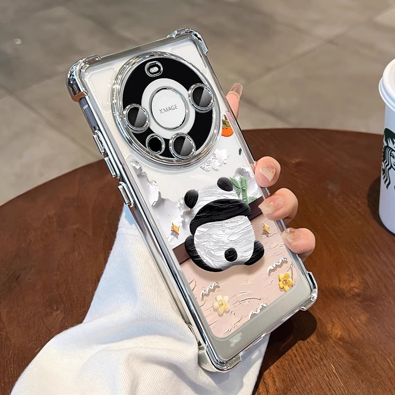 四角气囊熊猫适用华为mate60pro手机壳可爱熊猫新款50e高级pura70ultra防摔nova13带镜头膜荣耀200透明手机壳