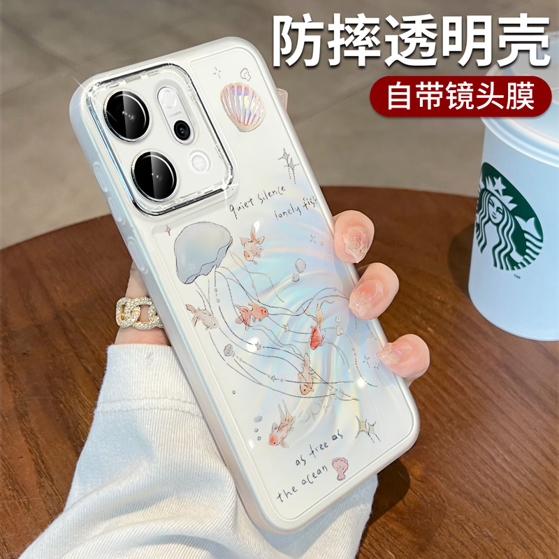 贝壳新品opporeno14手机壳新款oppo透明软外壳reno14pro自带镜头膜保护套全包防摔高级感opreno超薄硅胶女款
