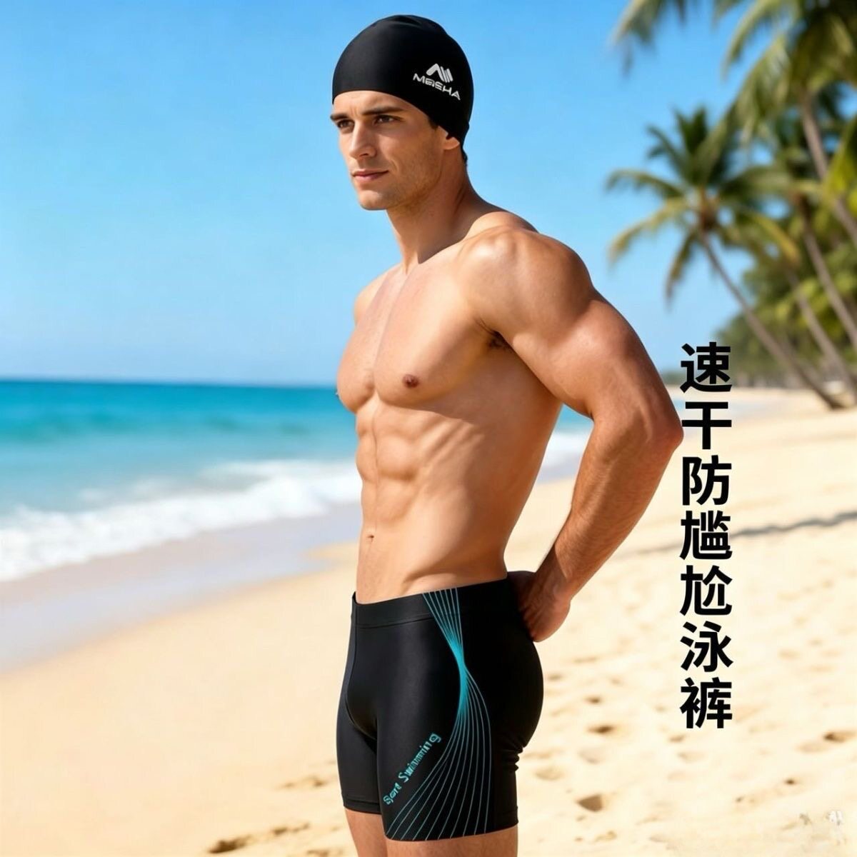 乐之恋泳裤男款成人防尴尬平角速干专业男士泳裤泳帽套装游泳装备