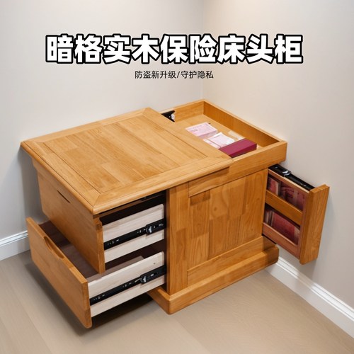 鲁班暗格床头柜实木保险柜多功能