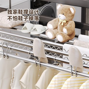 晾衣架伸缩家用防风高层置物架 窗外晾晒神器不锈钢阳台护栏免安装