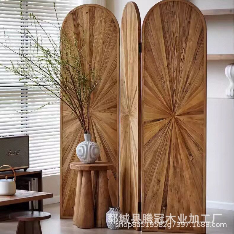 老榆木屏风玄关入户门口隔断家用卧室遮挡实木移动可折叠屏风